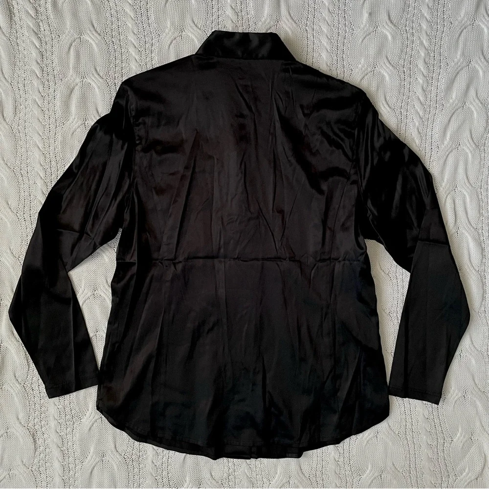 Starington Blouses by Charlotte Black Silk Button-Down Shirt Size 14 (10-12) - Picture 2 of 11